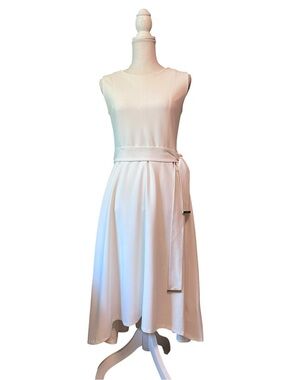 Donna Karan Ivory High-Low Sleeveless “Ivy”Dress with Waist Tie Size 6